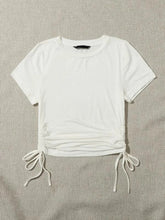 DRAWSTRING SIDE SOLID TEE-WHITE